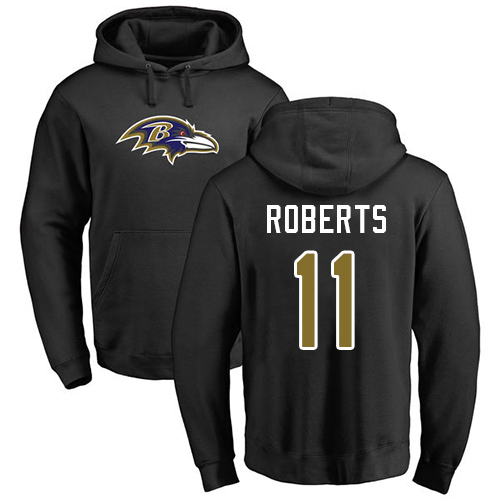 Men Baltimore Ravens Black Seth Roberts Name and Number Logo NFL Football #11 Pullover Hoodie Sweatshirt